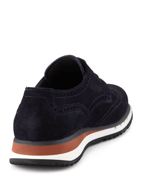 Prada Suede Wingtip Sneaker, Blue 